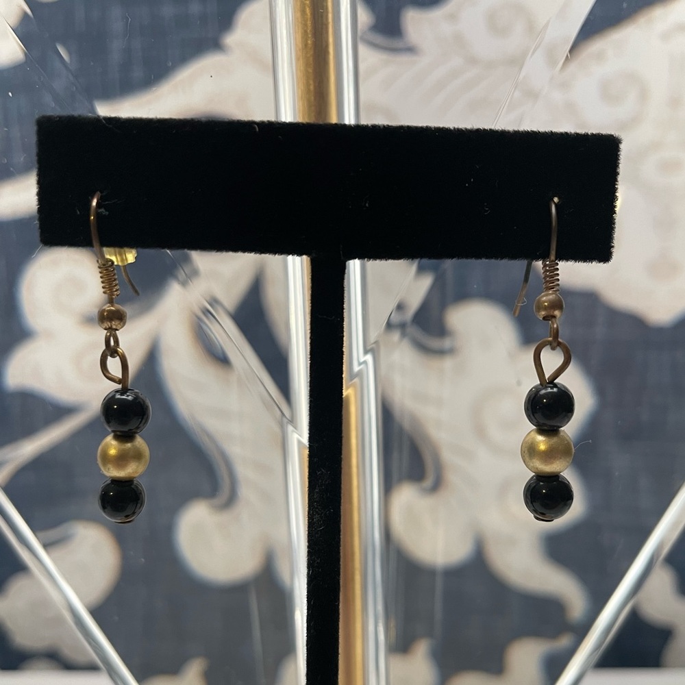 Simple Black and Gold Beaded Earrings